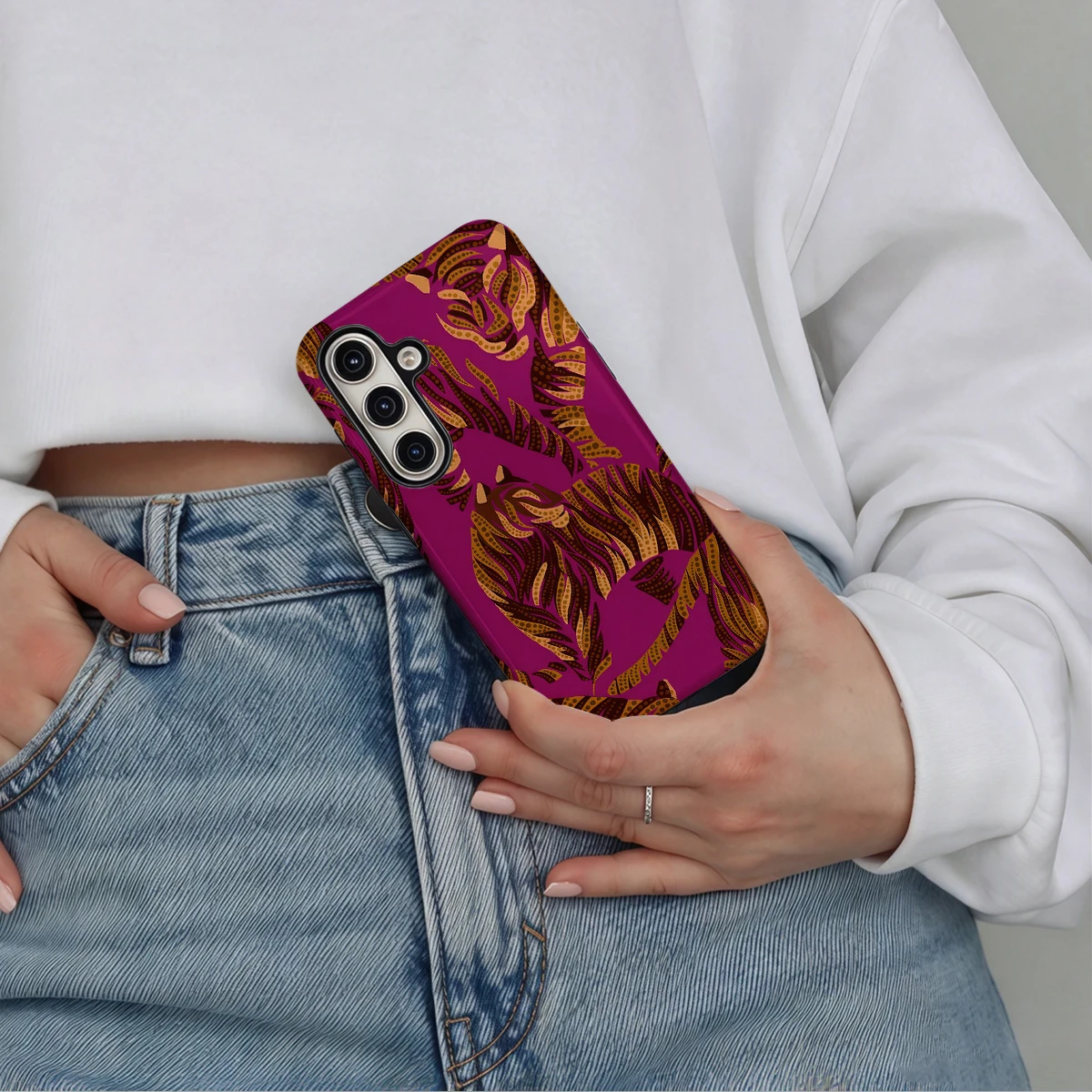 Magenta Tiger Art Phone Case For Samsung Galaxy S26 S25 Ultra S24 S23 Plus Hard Shock‑Absorption 2-in-1Protective Cover