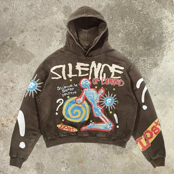 European and American Popular Skull Letter Printed Hoodie Harajuku Style Y2K Street Couple Outfit Spring and Autumn Hoodie