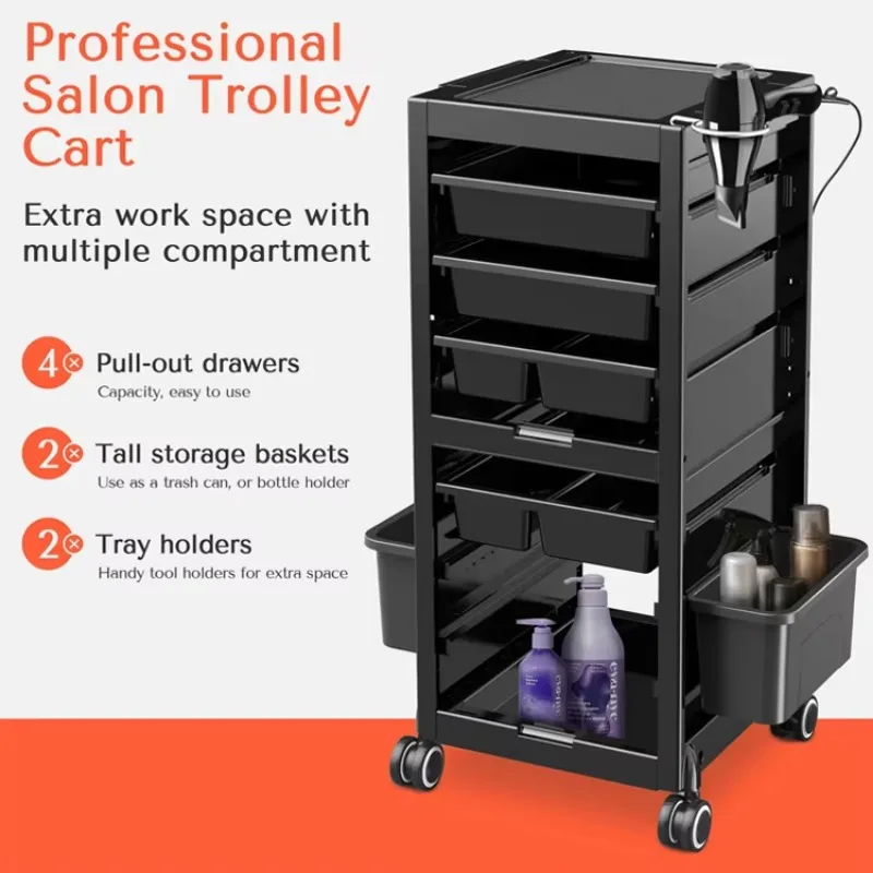 Manicure Salon Beauty Hair Cart Rolling Utility Caddy Mobile SPA Tattoo Hairdresser Barber Tools Storage Trolley with Drawers