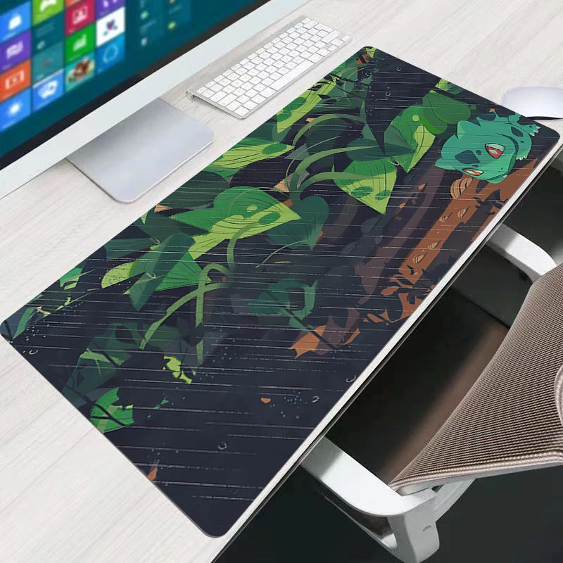 Mouse Pad Large XXL Rubber Computer Gaming Accessories Mousepad Extended Desk Mat Locking Edge P-Pokemons Bulbasaur Gamer Carpet
