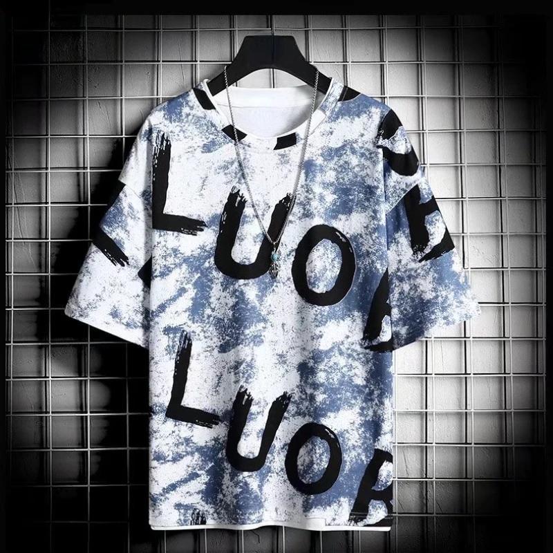T-shirts Men O-neck Summer All-match High Street Teens Baggy Ulzzang Tops Fashion Popular Chic New Arrival Letter Male Футболка