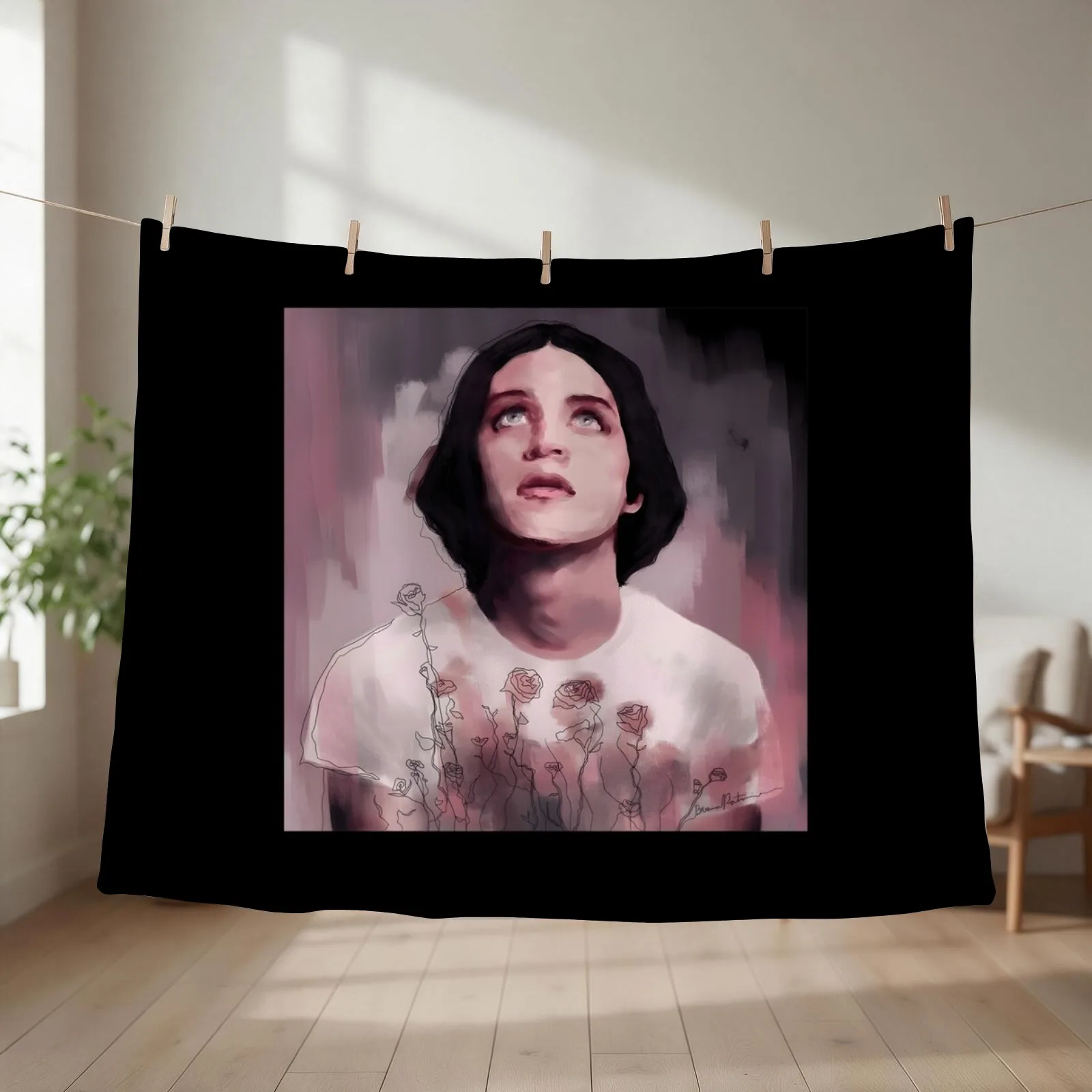 Brian Molko digital painting Throw Blanket couch cozy soft plush fuzzy picnic outdoor blanket