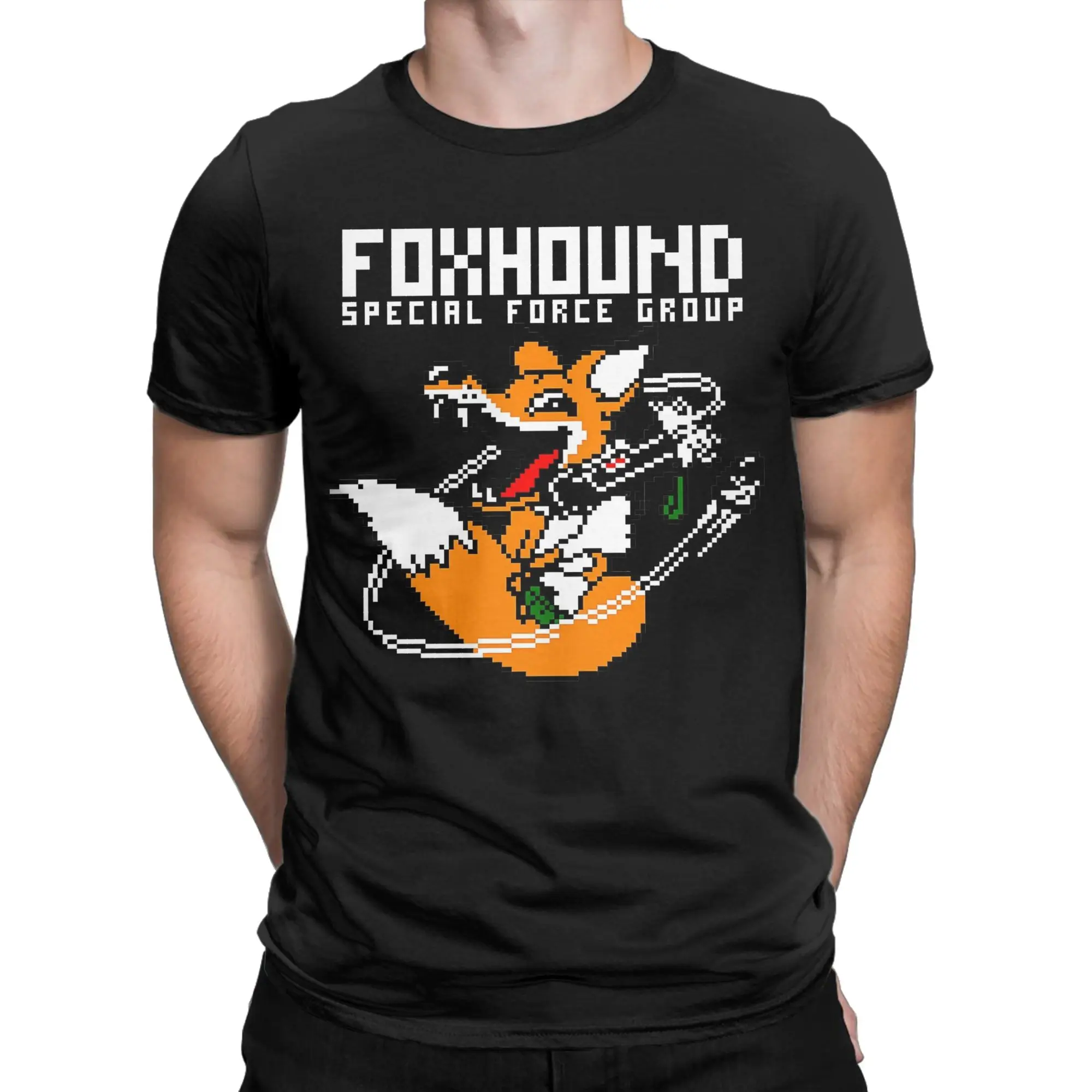 Foxhounds Pixelarts Fox Metal Gear Solid T-Shirt for Men  Casual Cotton Tee Shirt Round Neck Short Sleeve T Shirts Unique Tops