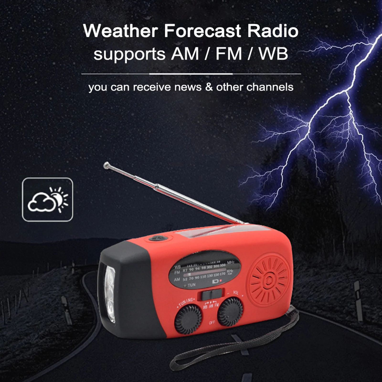 Portable Radio with AM/FM Flashlight Reading Lamp NOAA Weather Mobile Power Source for Emergency Solar Powered Crank Handheld