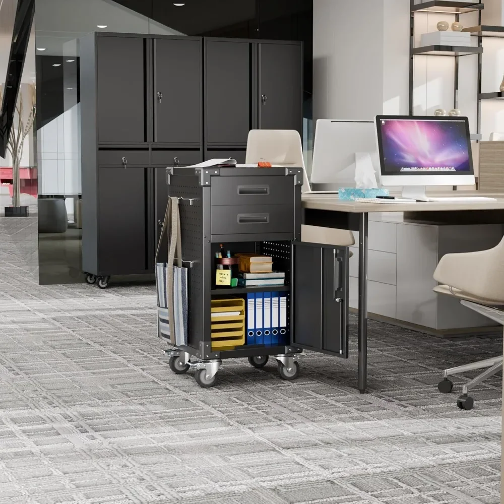 

Garage Storage Cabinet, Metal Storage Cabinet with Heavy Duty Rolling Cabinet Workbench Table