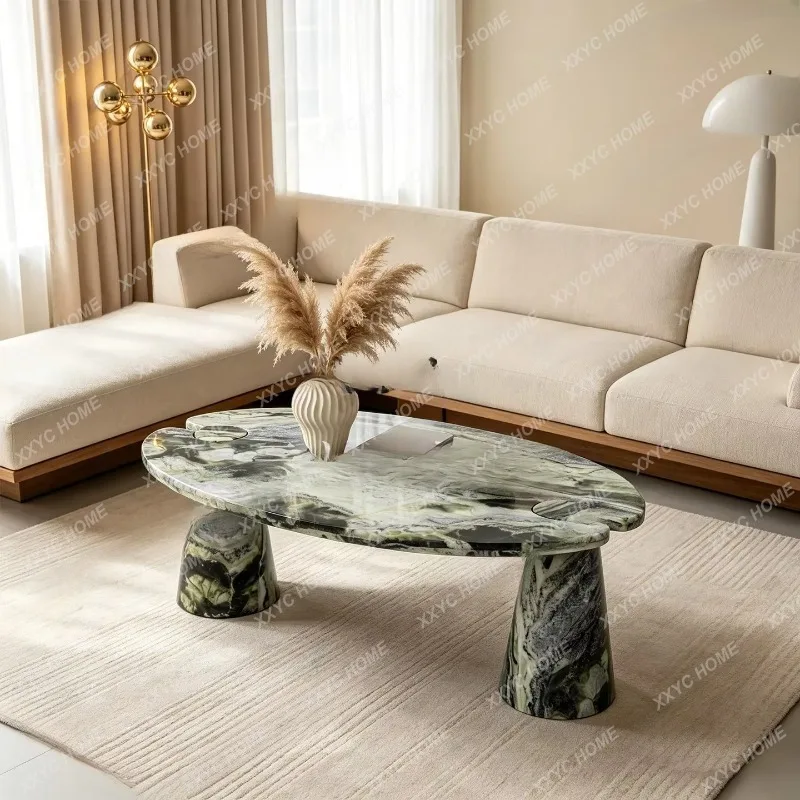 XX premium natural green marble oval coffee table living room coffee table tea table