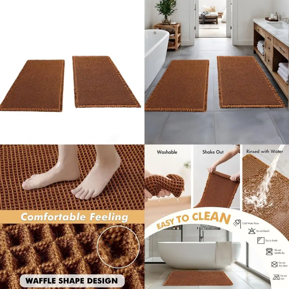 

Пара ковриков для ванной с вафельным плетением, осенний дизайн, нескользящие, с высокой впитываемостью, на резиновой основе, для ванной комнаты, прихожей, 24x48, терракотовый цвет