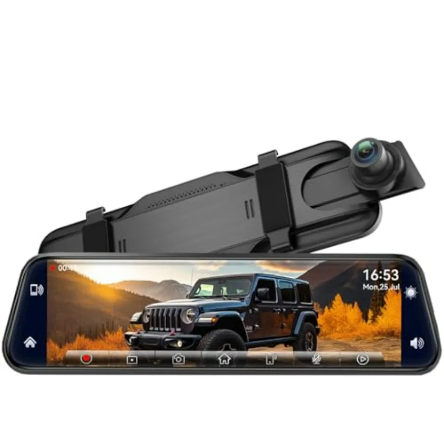 

2.5K Mirror Dash Cam with Carplay Android Auto 10 Rear View Mirror Camera for Cars Trucks with Voice Control 64GB Card Touch Sc