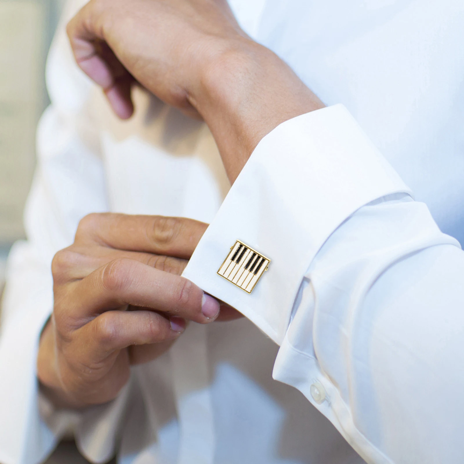 

Golden Piano Shirt Sleeve Embellishment Piano Design Cufflinks Durable Color Retention Shirt Cufflinks Classic Look Gift