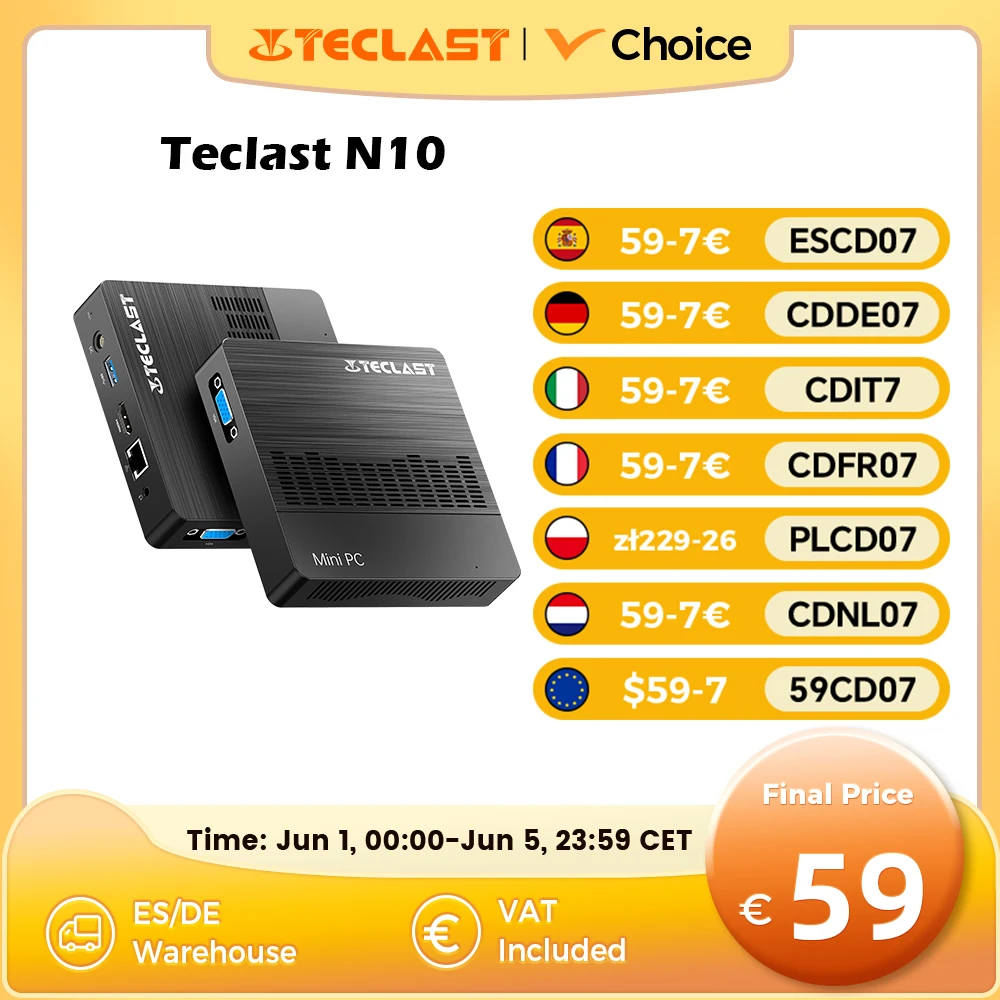 Teclast N10 Mini PC, Intel N4000, 6 GB RAM, 128 GB ROM, M.2 SSD -Erweiterung, Windows 11 Pro,