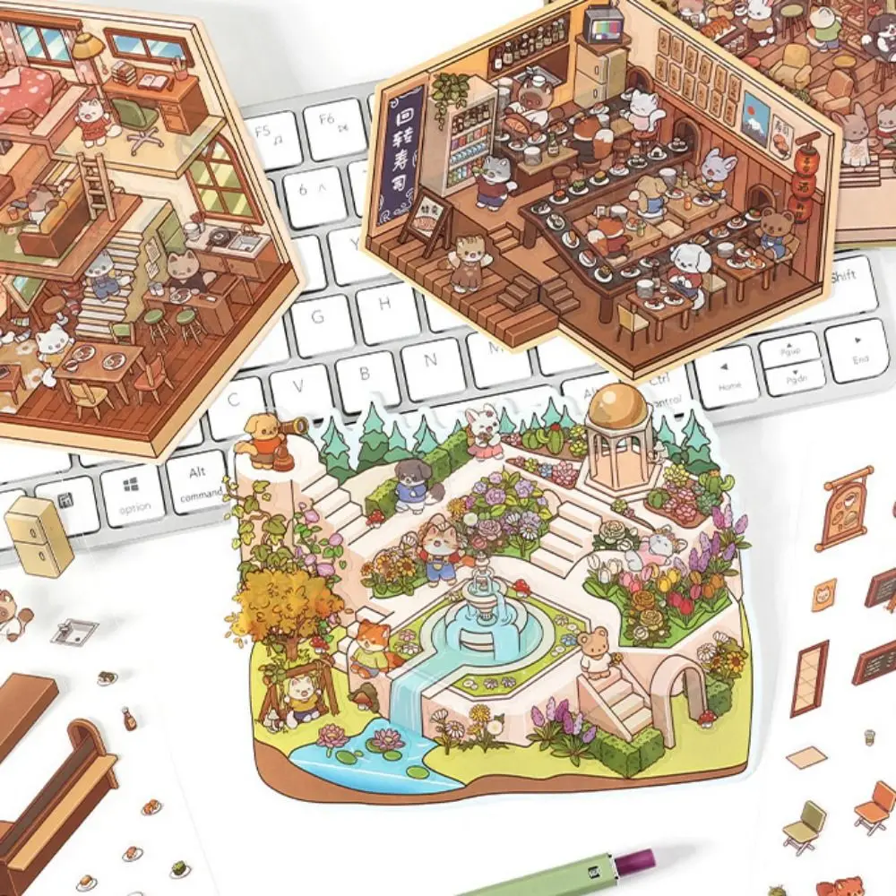 

Plus Size 3D Landscape Sticker Paper Forest Village Multi-functional DIY Landscape Sticker Corner Park Coffee Bakery