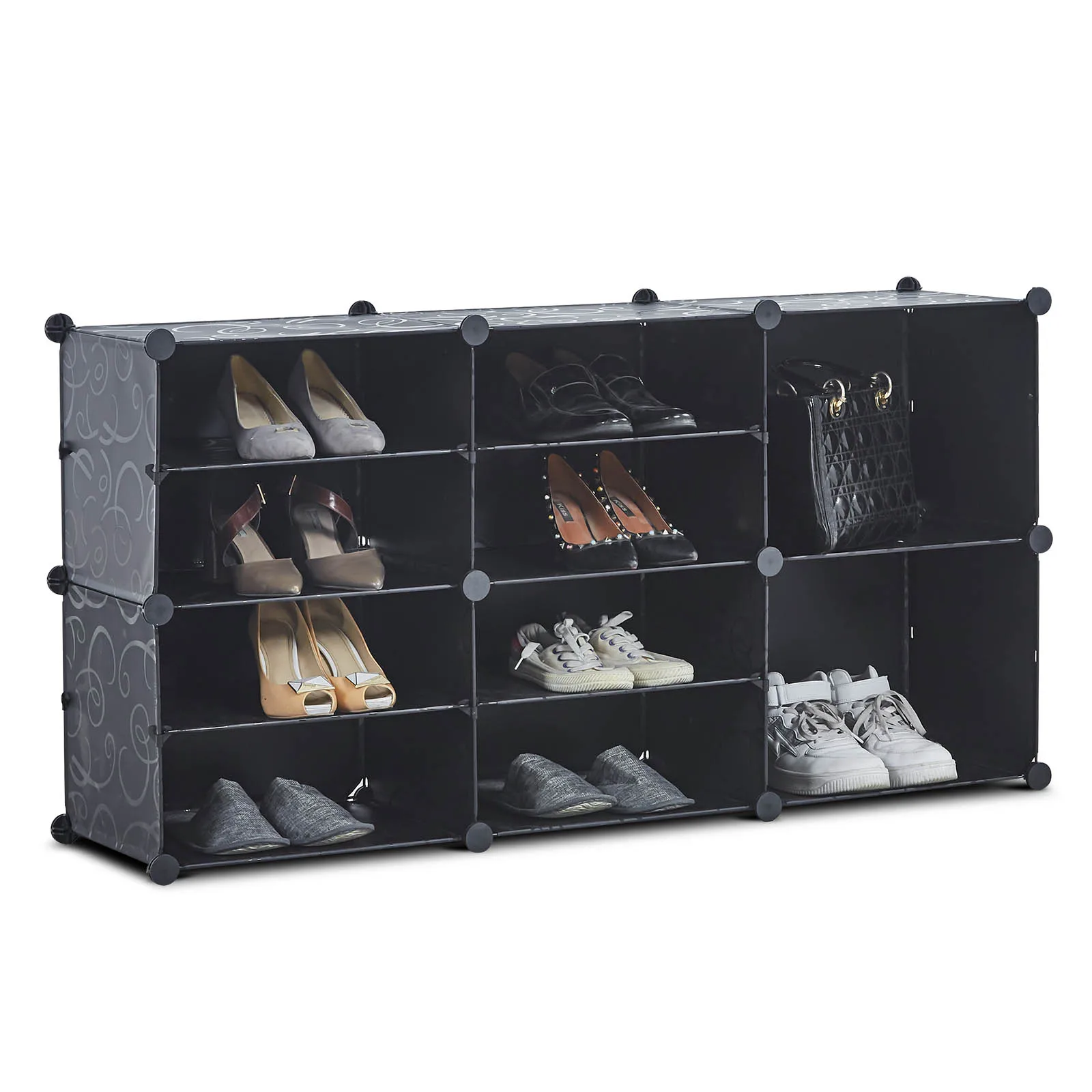 

Portable Shoe Organizer 10 Cube Organizer Stackable 4 Tier Plastic Shoe Rack Storage Cabinet for 18 Pair Heels Boots Slippers