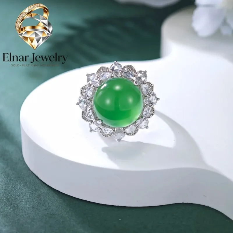 

Elnar Jewelry 12MM Round Chalcedony Ring for Women Genuine 925 Sterling Silver Jewelry Anniversary Birthday Ring 250r