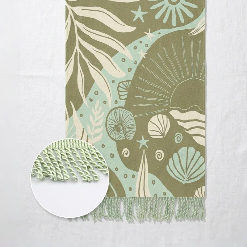 Retro Ocean Shell Tassel Beach Towel 70x40cm and Thicked Quick Drying Bath Sheet Strong Absorbent Vacation Swimming Wrap Blanket