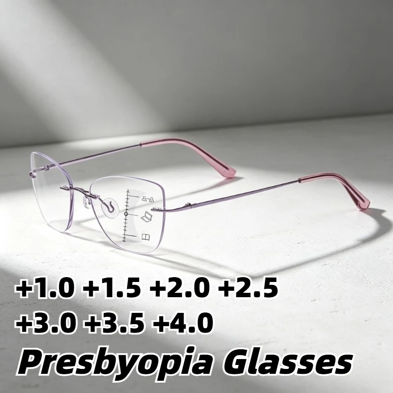 Frameless Multifocal Anti-Blue Light Presbyopia Glasses Women's INS Style High-Definition Ultra-Lightweight Reading Eyeglasses