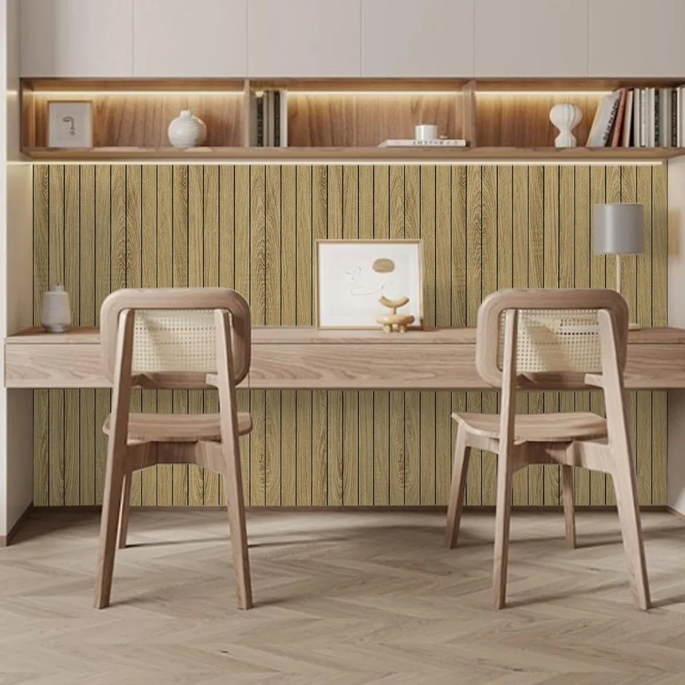 1 Roll Self-Adhesive Wood Grain Wall Panel Waterproof Background Wall Grille Sticker Suitable for Ceiling Living Room Decoration