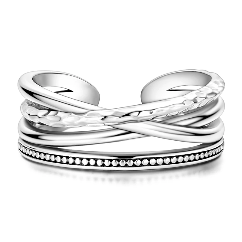 

Hot Sales 925 Sterling Silver Multi Layer Textured Open Ring Classic Popular Original For Women Girls Fine Jewelry Gifts