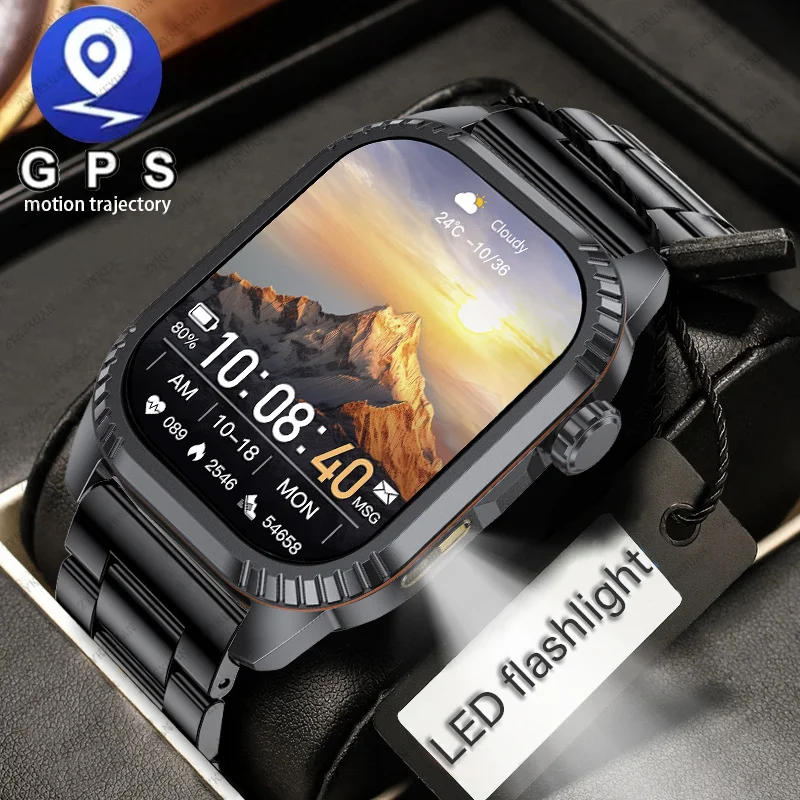 

2026 New Military GPS Smart Watch Men LED Flashlight Waterproof 300mAh Battery Outdoor Sport Tracker Bluetooth Call Smartwatch