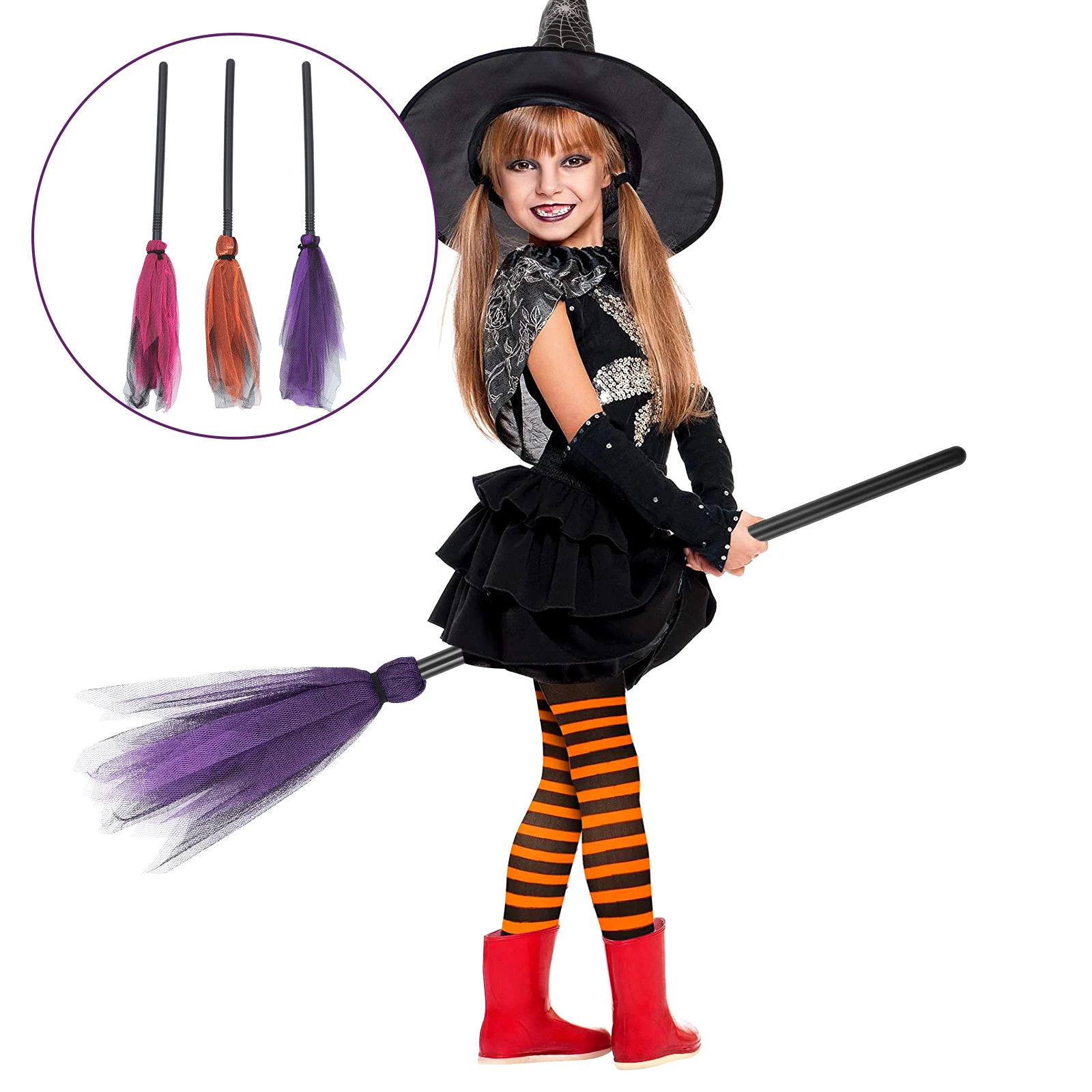 

Halloween Witch Role Playing Props Halloween Broomstick Witch Broomstick Costumes Accessory Plastic Mesh Wizard Broom Wands