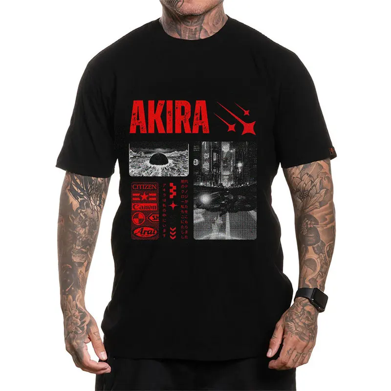 Akira Cyberpunk City Explosion Gift T‑Shirt Katsuhiro Otomo Retro Manga Shotaro Kaneda Neo‑Tokyo Anime Print Short Sleeve Tops