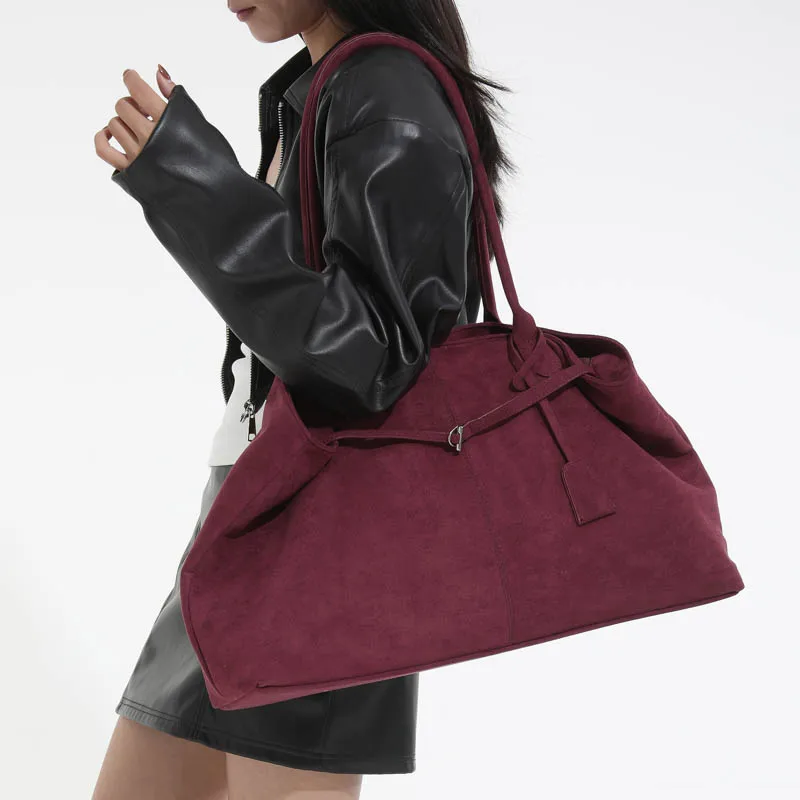 Women Suede Tote Bag Solid Color Shoulder Bag Large Capacity Handbags Trendy Satchel Bags Work Travel Shopping Commuter Tote Sac
