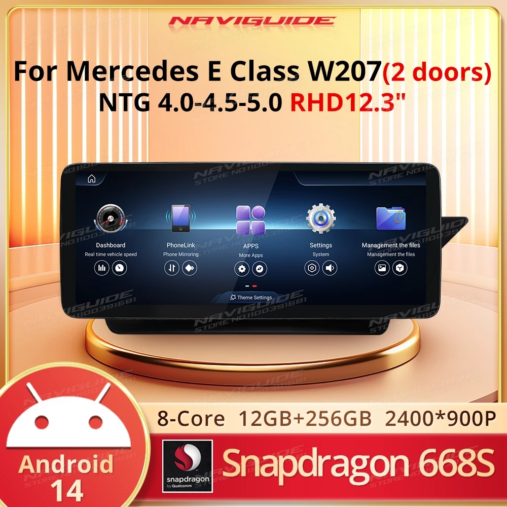 NAVIGUIDE Android14 For Mercedes E Class 2 doors RHD Wireless Carplay Android Auto Intelligent Car Navigation Multimedia Player