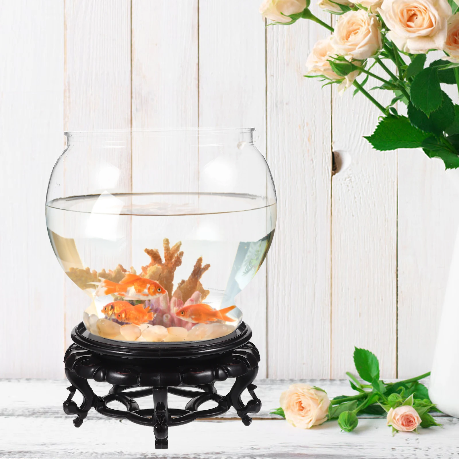 

Transparent Large Fish Tank 160B Sturdy Base Desk Bookshelf Decor Plastic Easy Clean Small Bowl Office Aquarium Pet Supplies