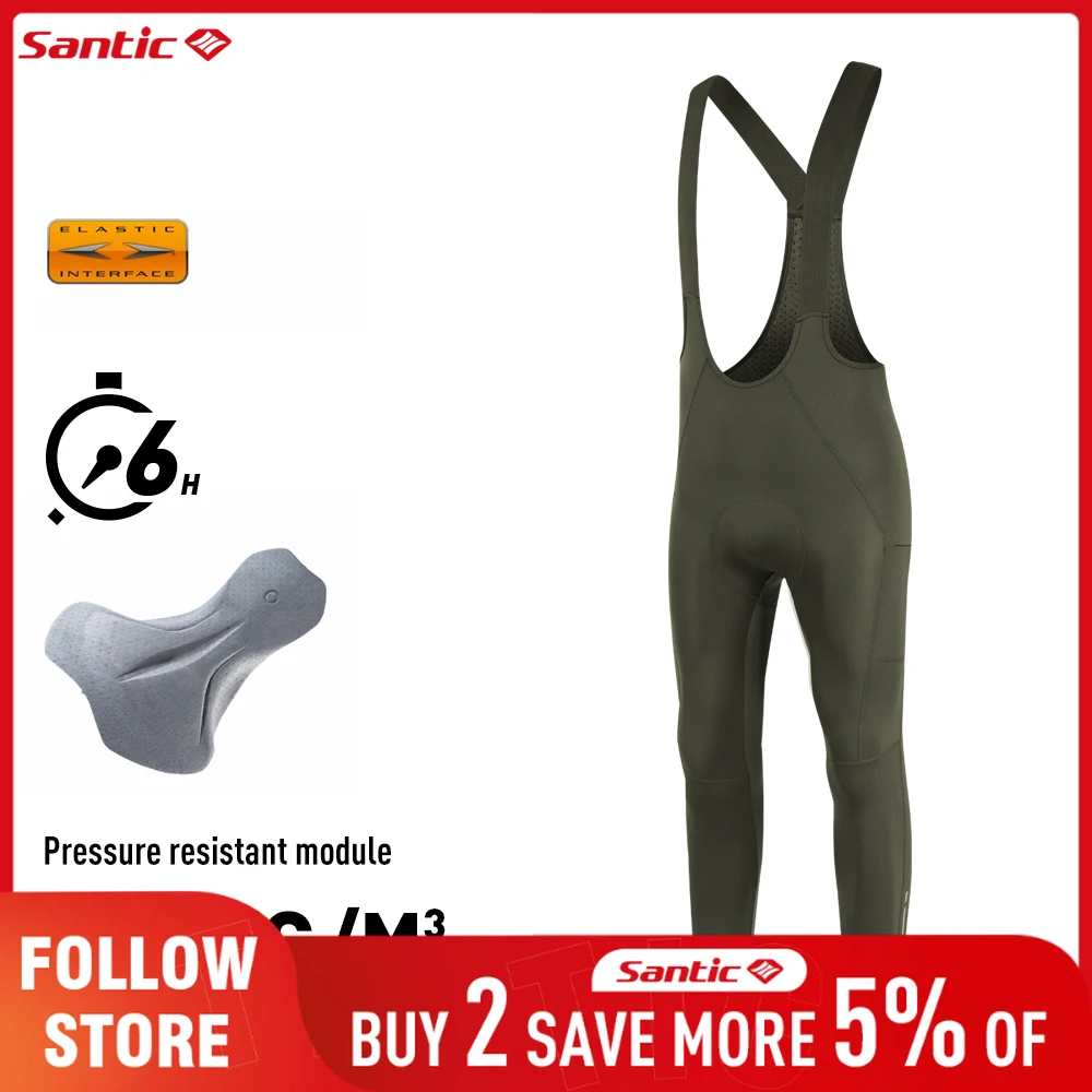 Santic Men's Cycling Bib Trousers 6 Hours 4D Padded Spring Autumn Riding Pants Easy-Cut Foot Opening Pro MTB Road Racing Pants