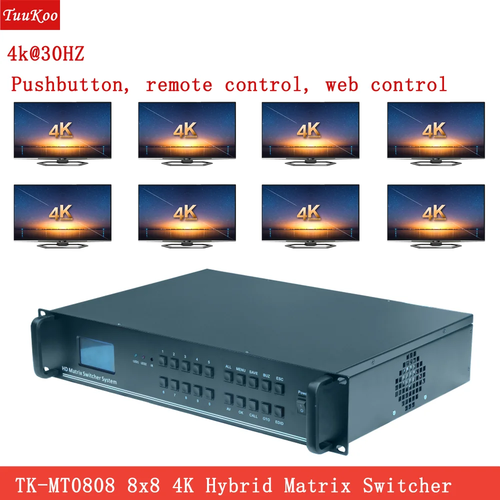 

8x8 4K matrix switcher supporting web control and 4K 30HZ signal，Customizable HDMI, DVI, VGA, SDI Inputs and HDMI, VGA, DVI Out