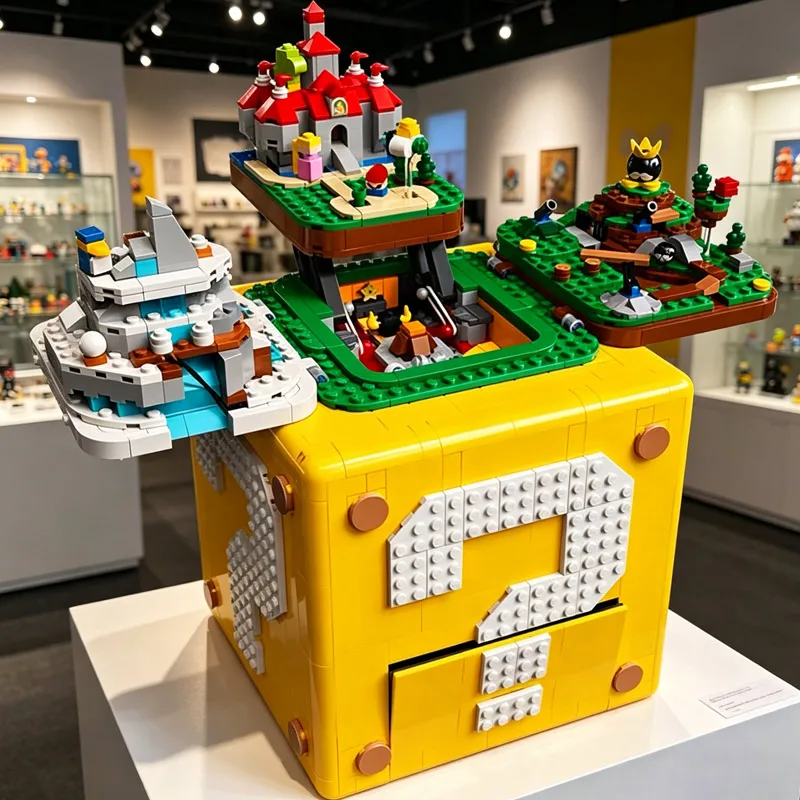 

2064PCS MOC Super Marioed Bros. 64 Question Mark Building Blocks Set Yellow Box Classic Game Model Assembly Toy Birthday Gift