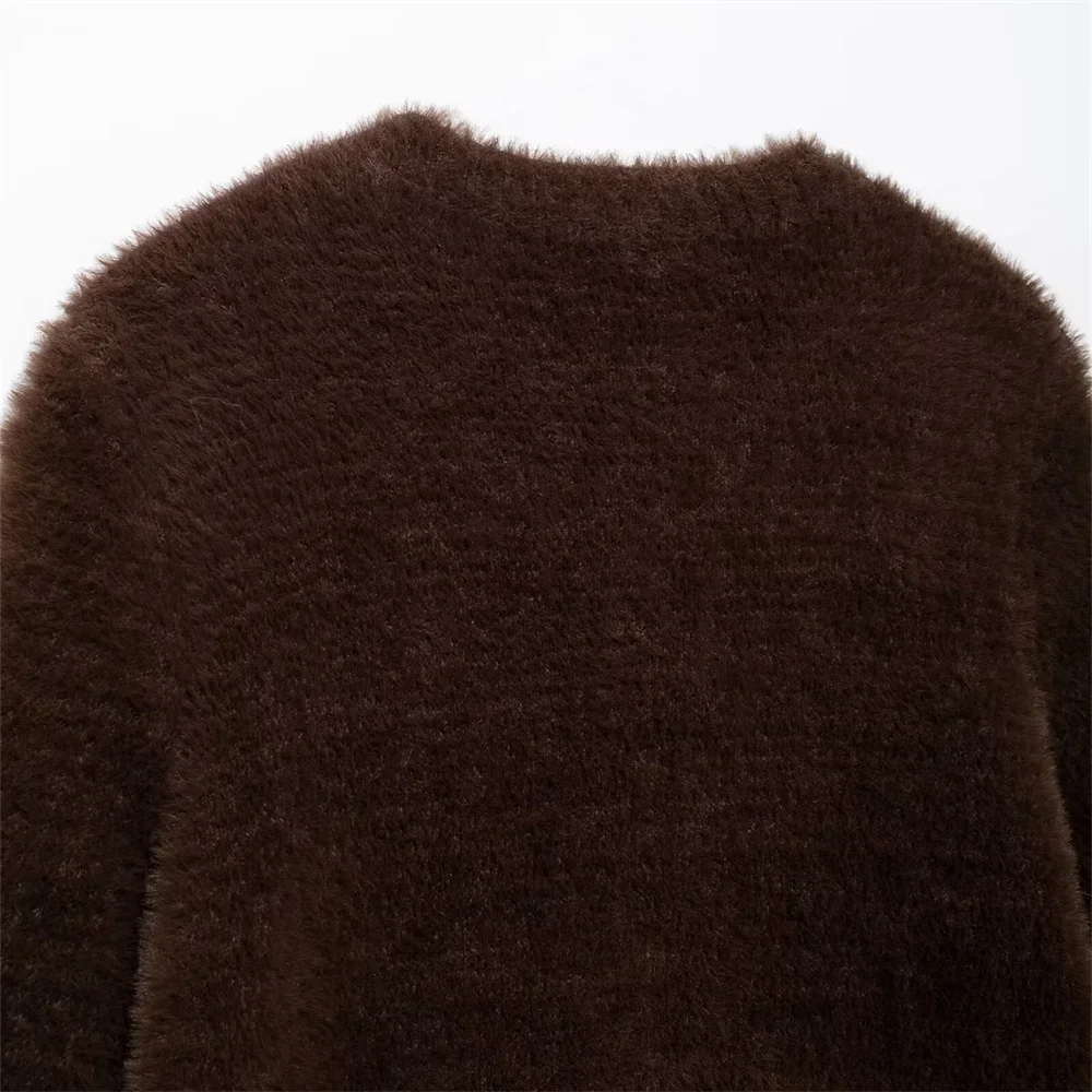 LIBIELIY automne et hiver nouveaux vêtements décontractés pour femmes Simple et à la mode effet fourrure artificielle col rond veste tricotée