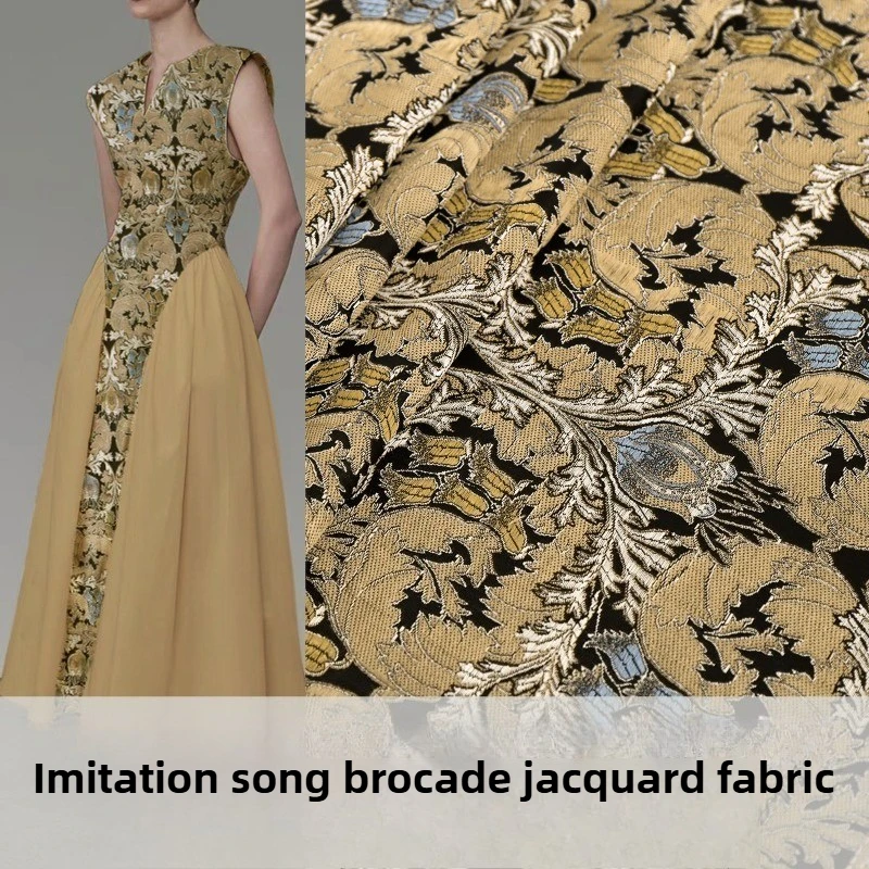 

Blooming-Vine Embossed Song Brocade Satin Fabric Chinese Hanfu Style Vest & Blouse Material for Needlework Sewing Accessories