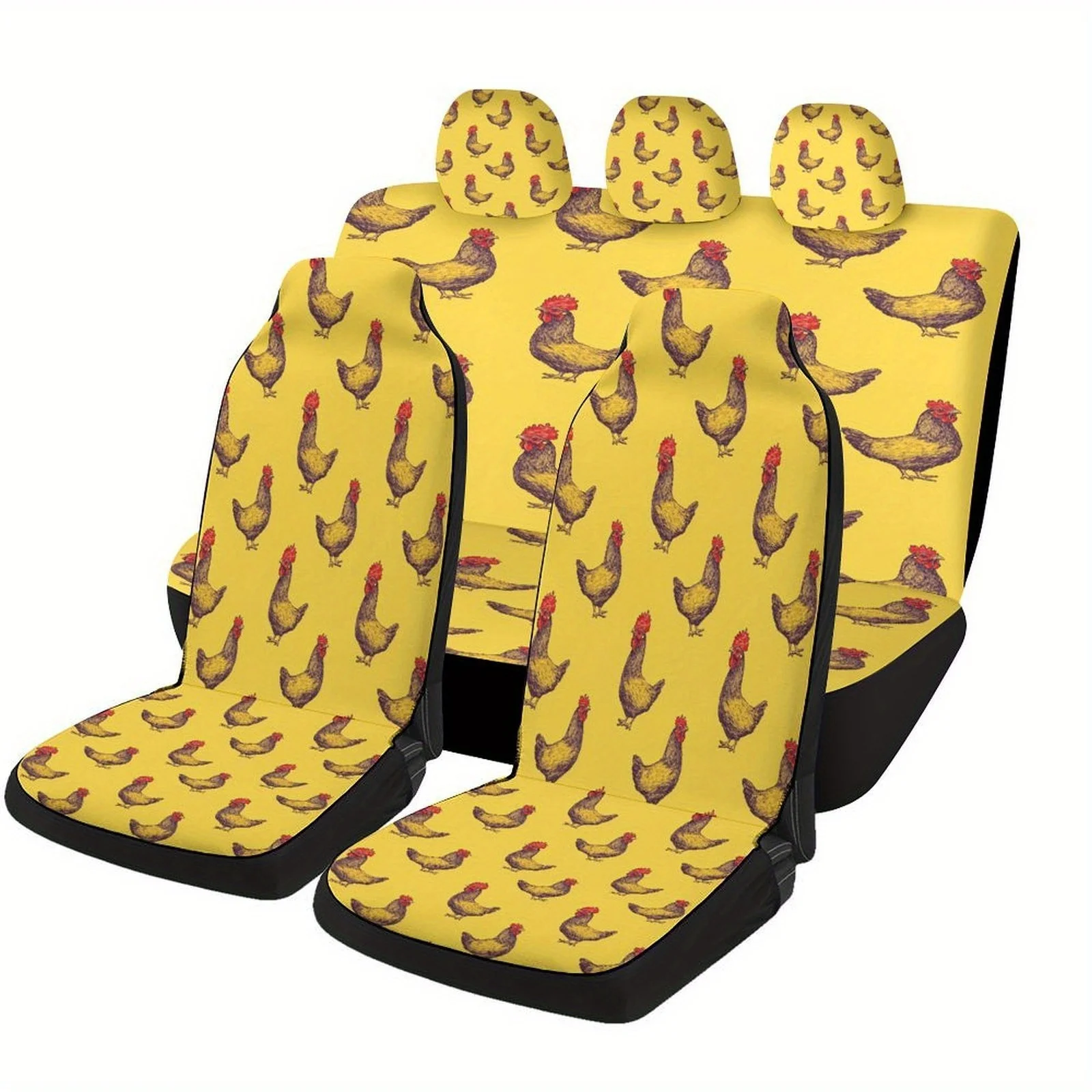 Chicken Pattern Themed Car Seat Cover Set For Most Cars, Fashionable Novelty Car Seat Protector Covers Full Set, Car Seat Cover