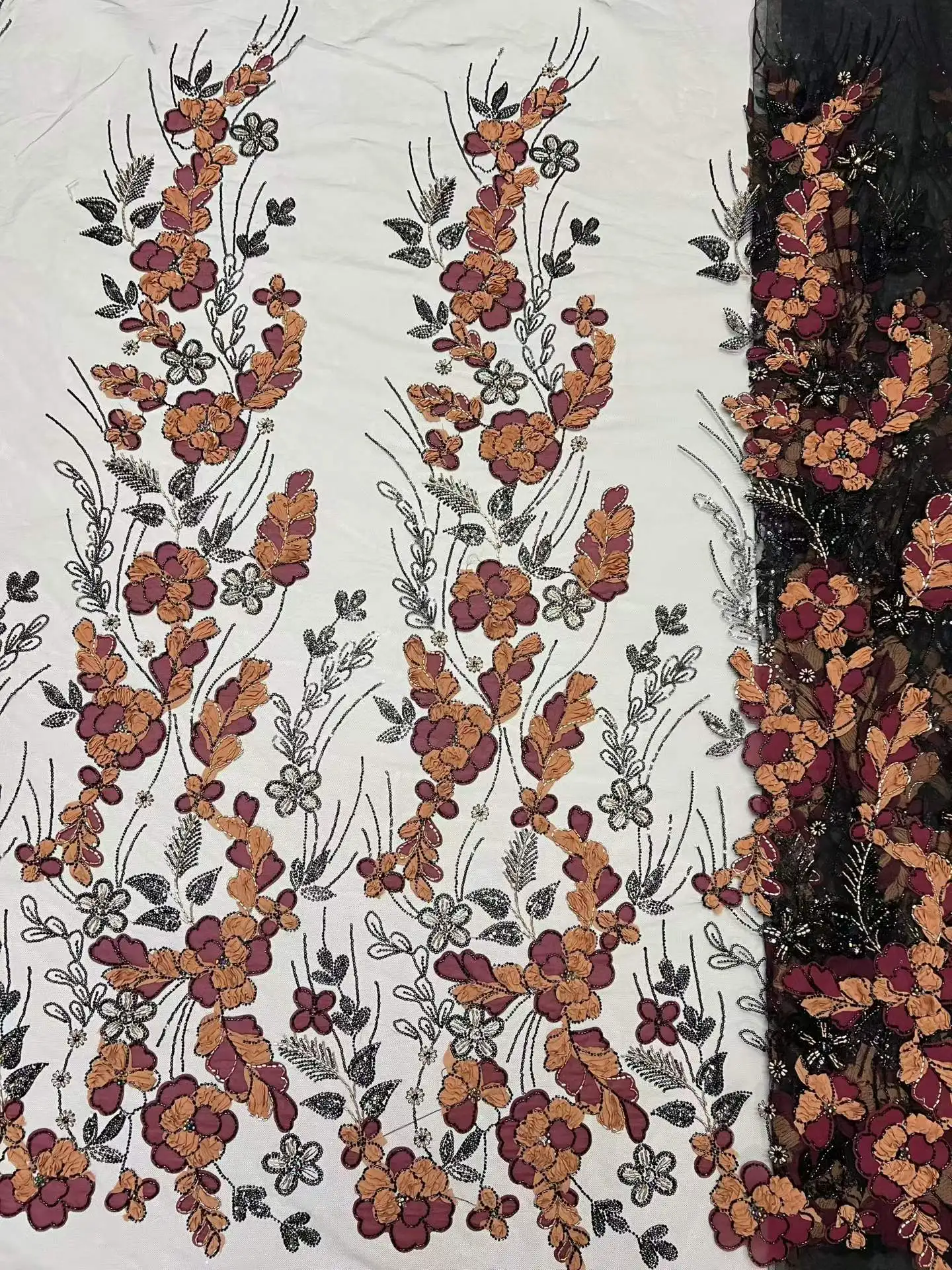 

2026Elegant Wedding Evening Dress Fabric - High Quality Luxurious Soft Chiffon Mesh Beaded Tube Lace with Stones Fabric NN6398_R