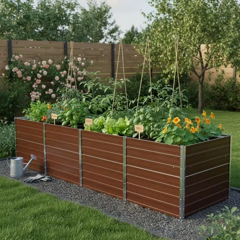 Jardinière surélevée 400x80x45 cm en acier galvanisé pour jardin, balcon, terrasse, robuste et résistante à la corrosion, grand bac à fleurs pour légumes et fleurs, usage extérieur