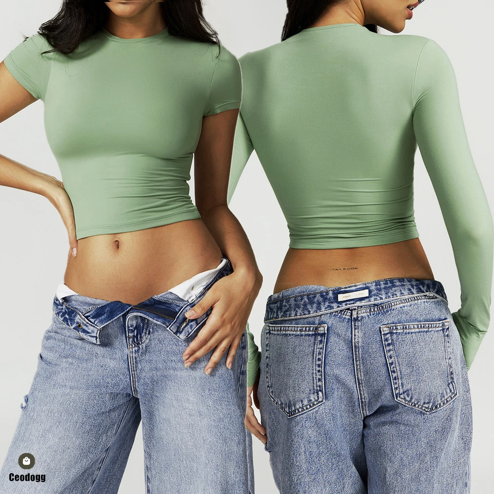 T-shirt de sport ajusté pour femmes, séchage rapide, haut court, pour course à pied, exercice, fitness, manches courtes, yoga, XP239