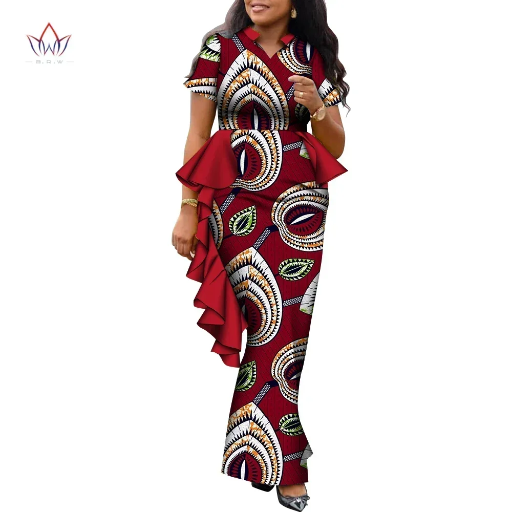 BRW African Dresses for Women Dashiki Nigeria Traditional Wedding Dress Bazin Riche Africa Wax Dress Short Sleeve WY967