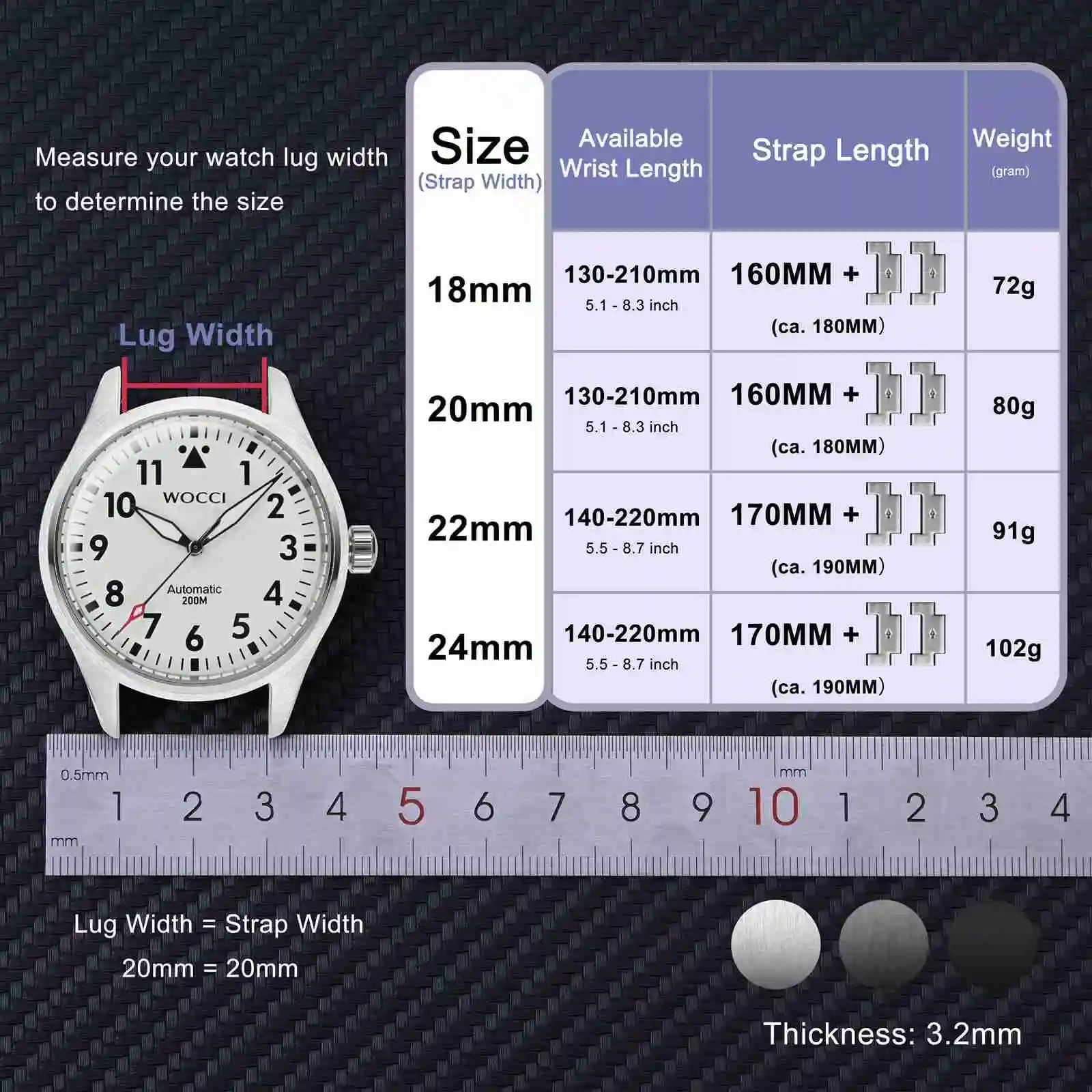 Brush Matte Finish Metal Watch Band Stainless Steel Bracelet Straps 18mm/20mm/22mm/24mm Double Buckle Black or Silver,Gold
