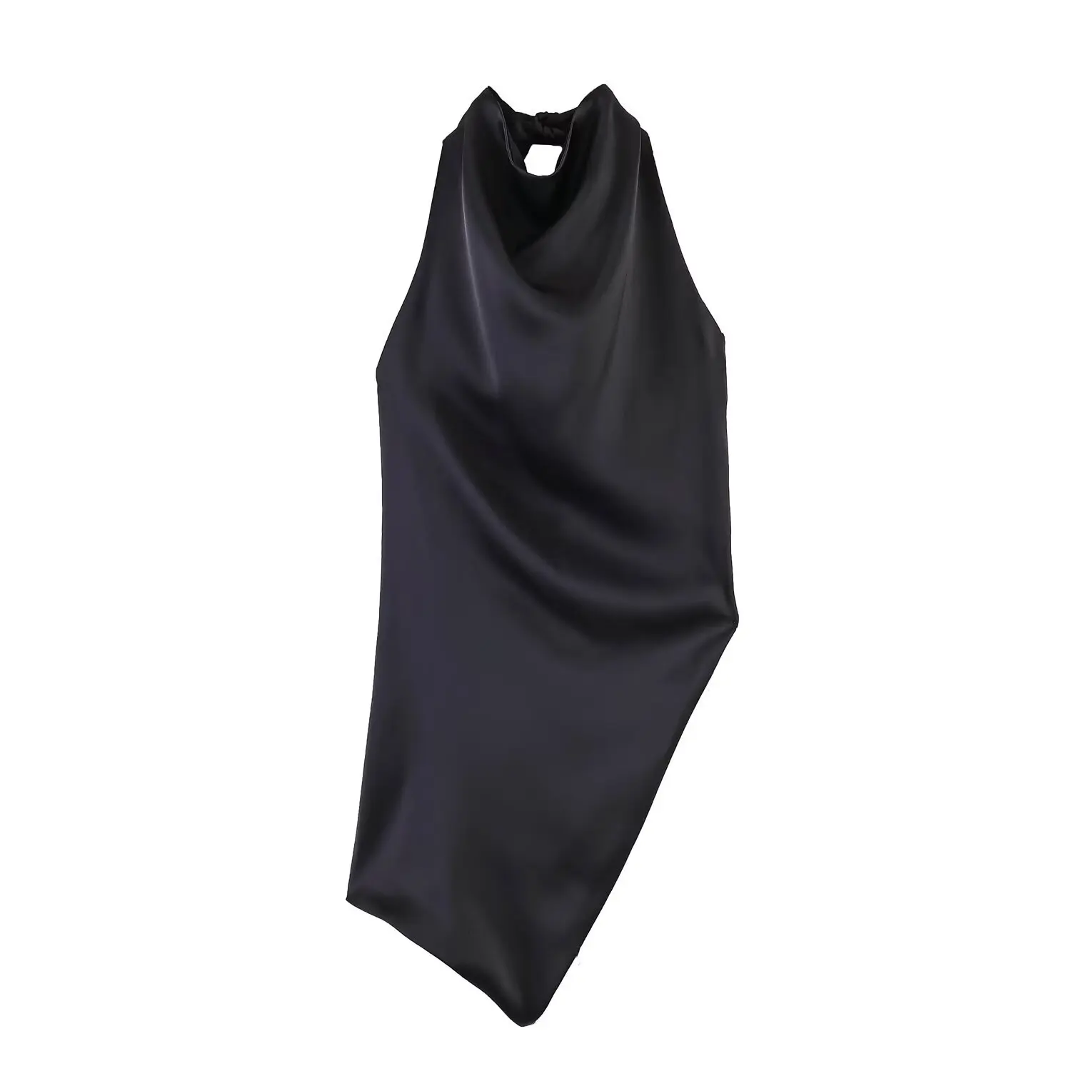 2026 Spring New Style European and American Style Simple Silk Satin Texture Asymmetrical Neckline Top