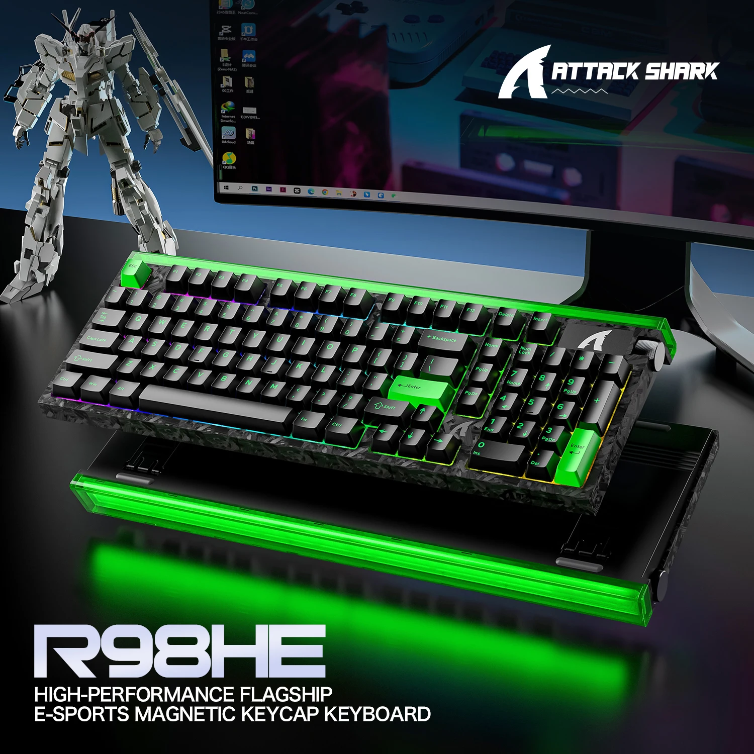 ATTACK SHARK R98 HE Wired Hall Effect Keyboard, RT 8K Polling Rate, 0.005mm Actuation,  RGB Mechanical Gaming Keyboard