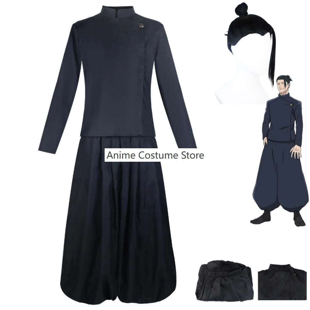 Anime Jujutsu Kaisen Geto Suguru Cosplay Kostuum Pruik Donkerblauw Middelbare School Halloween Uniform Volledige Set Volwassen Man Campus Pak