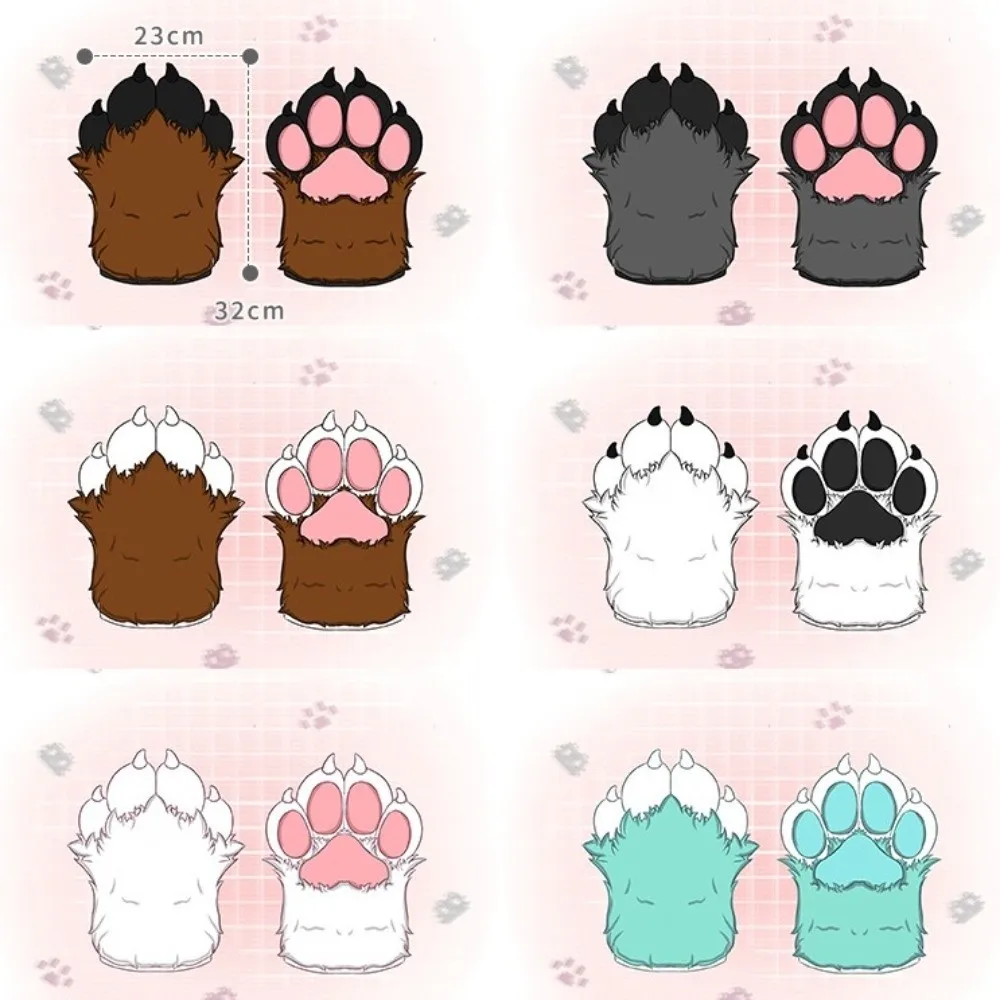 New Cartoon Animal Fursuit Paw Gloves with Nails Faux Fur Fursuit Claw Mittens Fluffy Handmade Furry Gloves Gifts - view 5