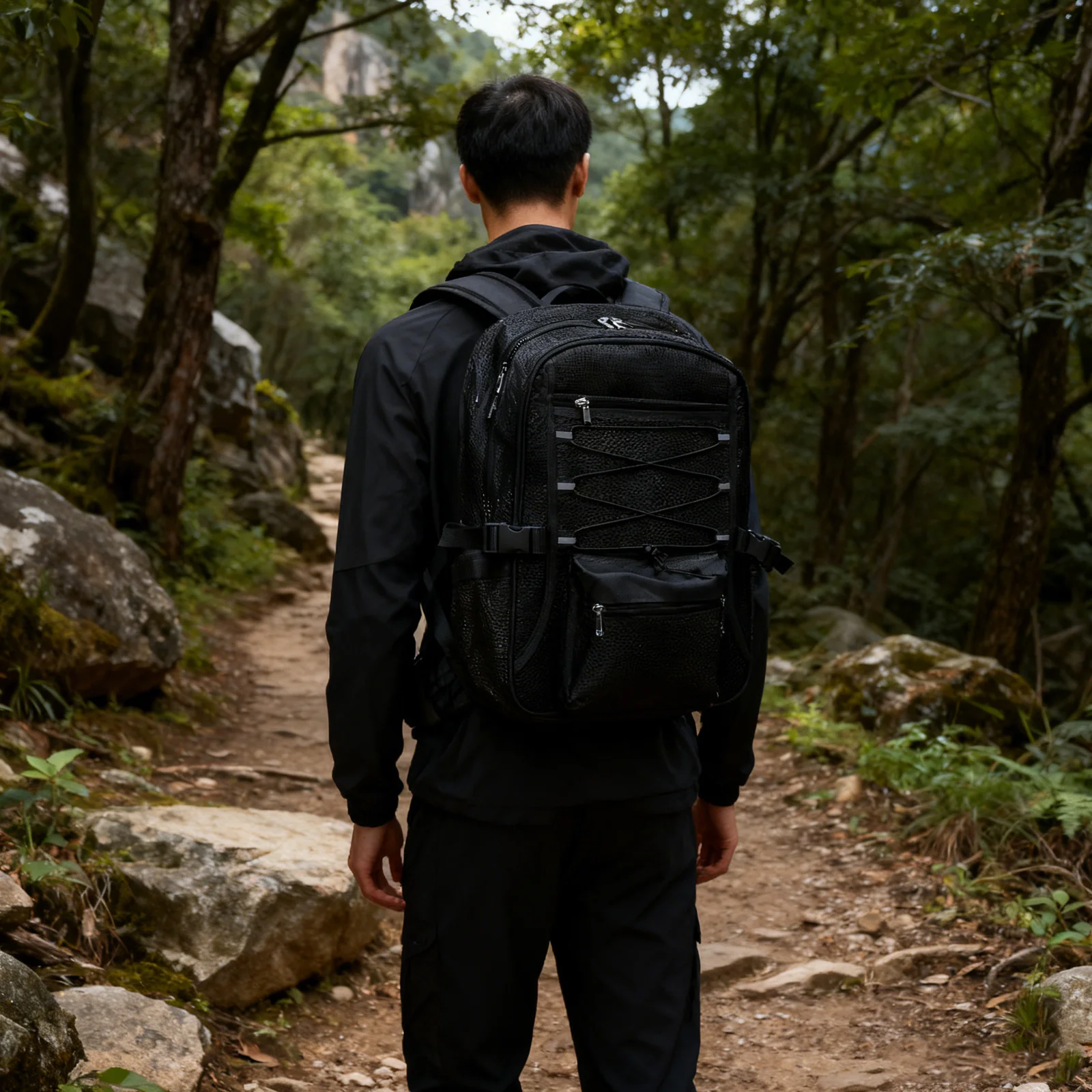 حقيبة ظهر شبكية للتمرين باللون الأسود قابلة للطي وخفيفة الوزن للسفر والرياضة للبالغين سريعة الجفاف وقابلة للتنفس في صالة الألعاب الرياضية والمشي لمسافات طويلة محمولة في الهواء الطلق