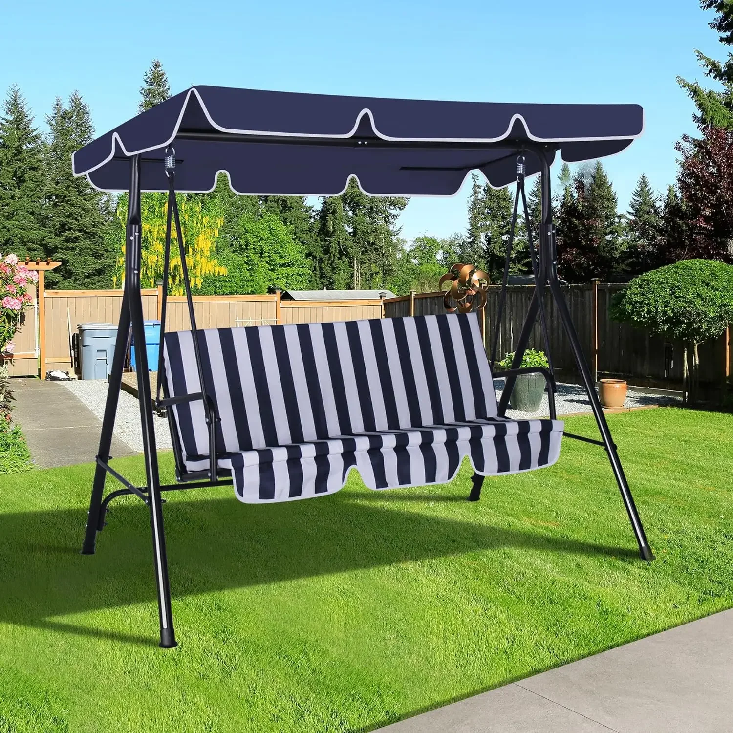 

3-Seat Outdoor Porch Swing, Patio Swing Chair with Adjustable Canopy & Durable Metal Frame, Garden Swings Chair