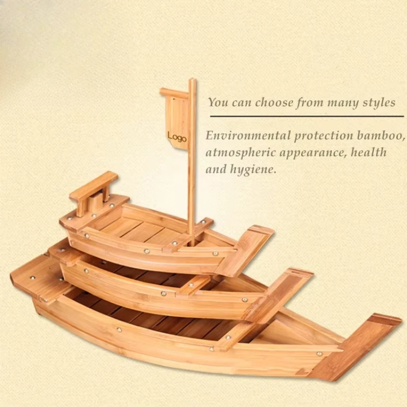 

Large Box Japanese Packaging Wooden Pallet Large Plate Disposable Sushi Wooden Boat Belt Individual Packaging