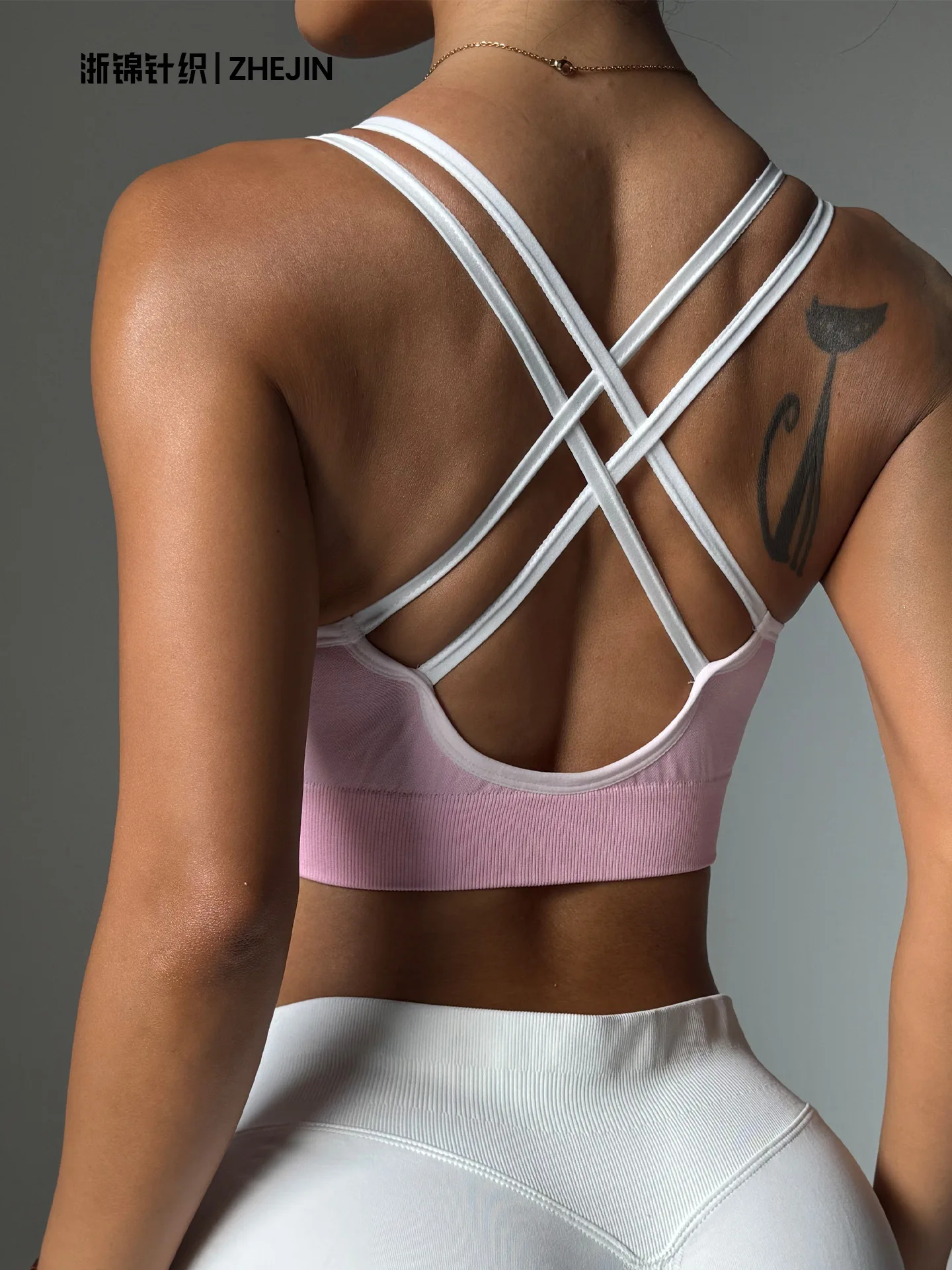 

New seamless sports quick-drying bra,vest with breast pad,double halter cross-shaped beautiful back yoga wear in pink and black