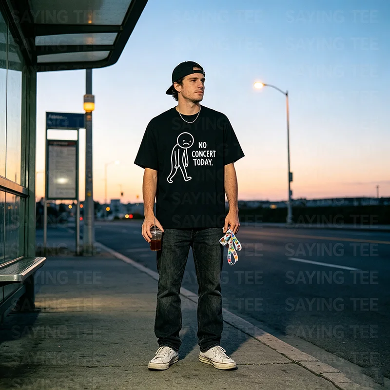 Lustiges trauriges Strichmännchen, kein Konzert heute, Musikliebhaber, Humor-T-Shirt, Y2k, verspieltes Comic-Grafik-Spruch-T-Shirt, personalisierte Streetwear – Detail 4