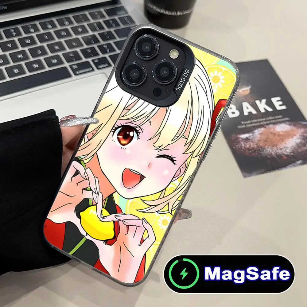 Lycoris نكص Chisato جراب هاتف آيفون 16 15 14 13 12 11 برو ماكس زائد MagSafe شفافة اللون واقية جميلة فاخرة