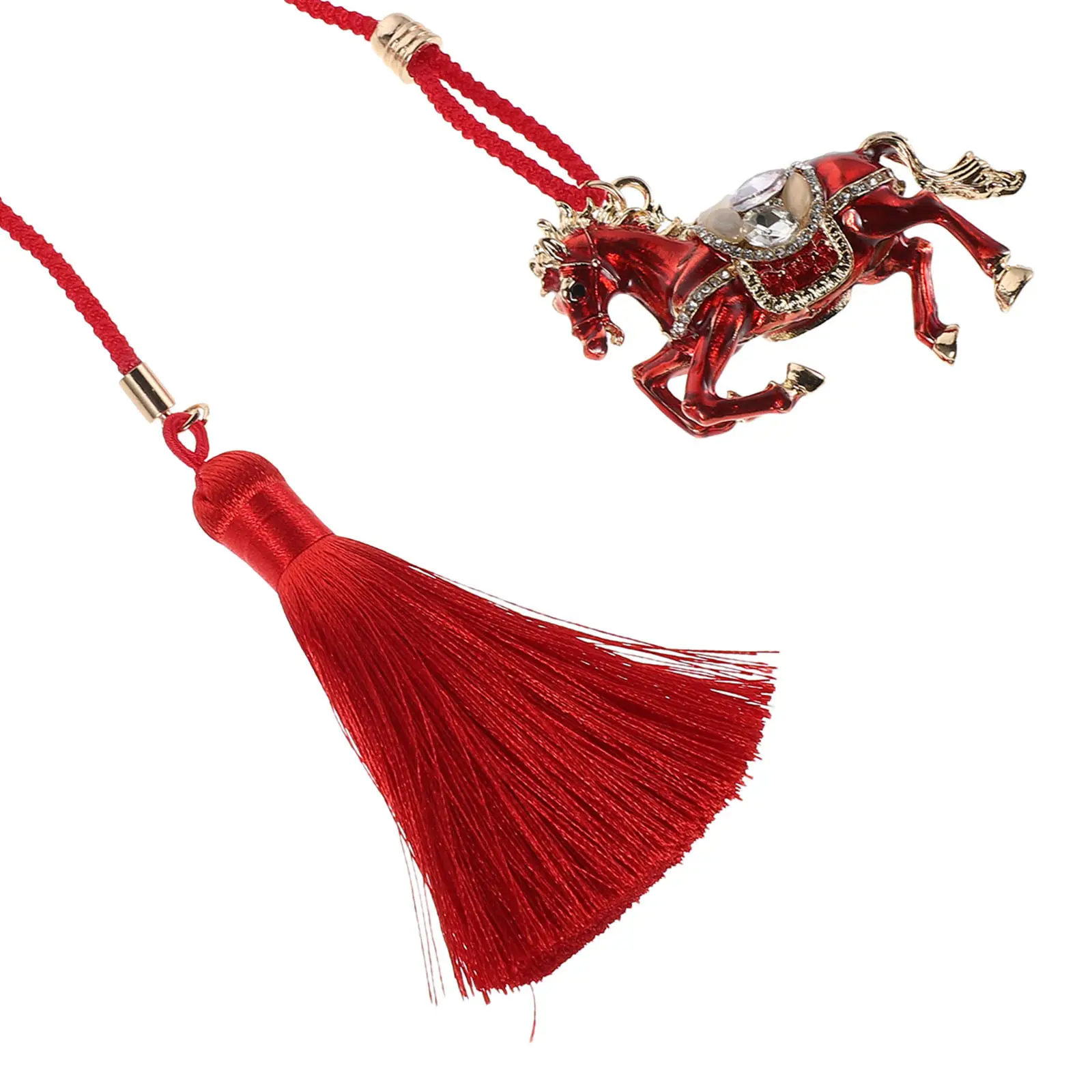 Chinese Zodiac Horse Ornament Tassel Car Rearview Mirror 2026 Year of The Horse Feng Shui Lunar New Year Decoration Charm