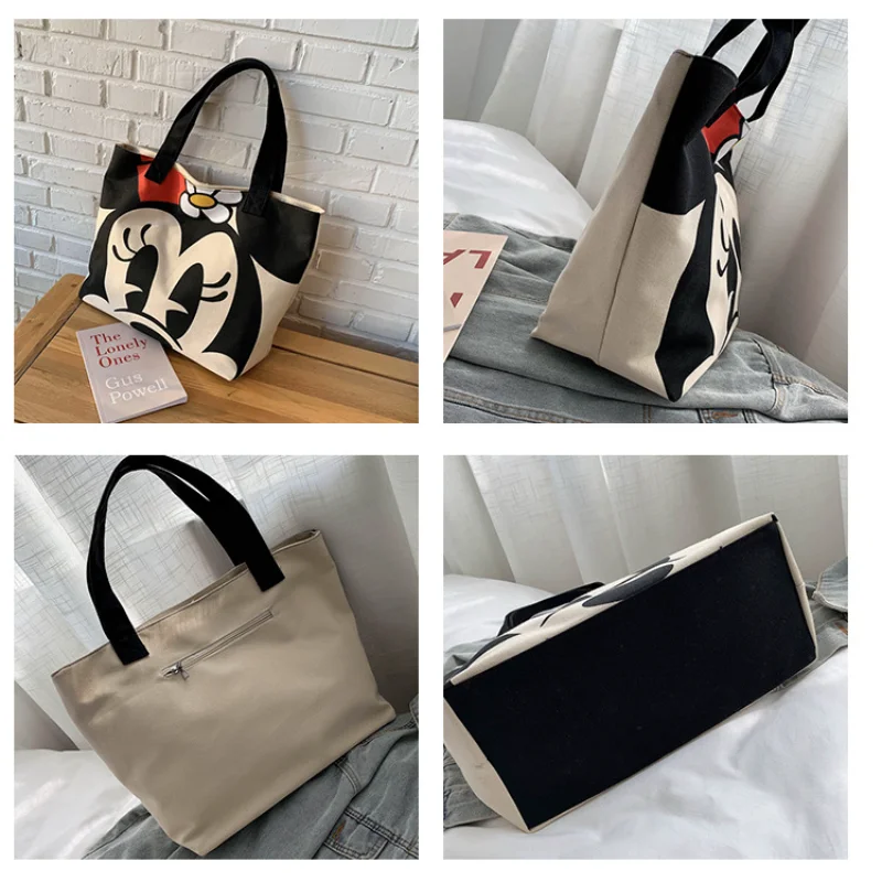 Disney New Mickey Minnie Canvas Bag Women's Versatile Casual Shoulder Bag Commuter Handbag Large Capacity Multifunctional Bag image 6